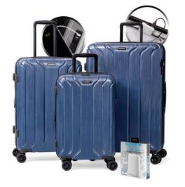 Nonstop - New York Elite Lightweight Expandable 3 Piece spinner (19.4/23.4/28) with 3 packing cubes - Navy, 3 Pc Set + Powerbank - Denim