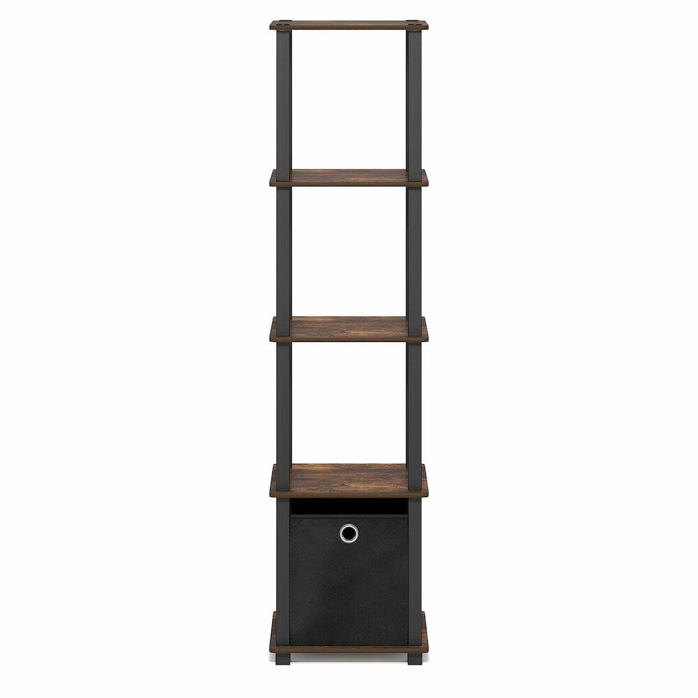 Left. Furinno - TURN-N-TUBE Book Shelf, 5-Tier Square Open Frame Display Shelf, Corner Storage Shelves with Storage Bin, Shelving Unit - Amber Pine/Black/Black.