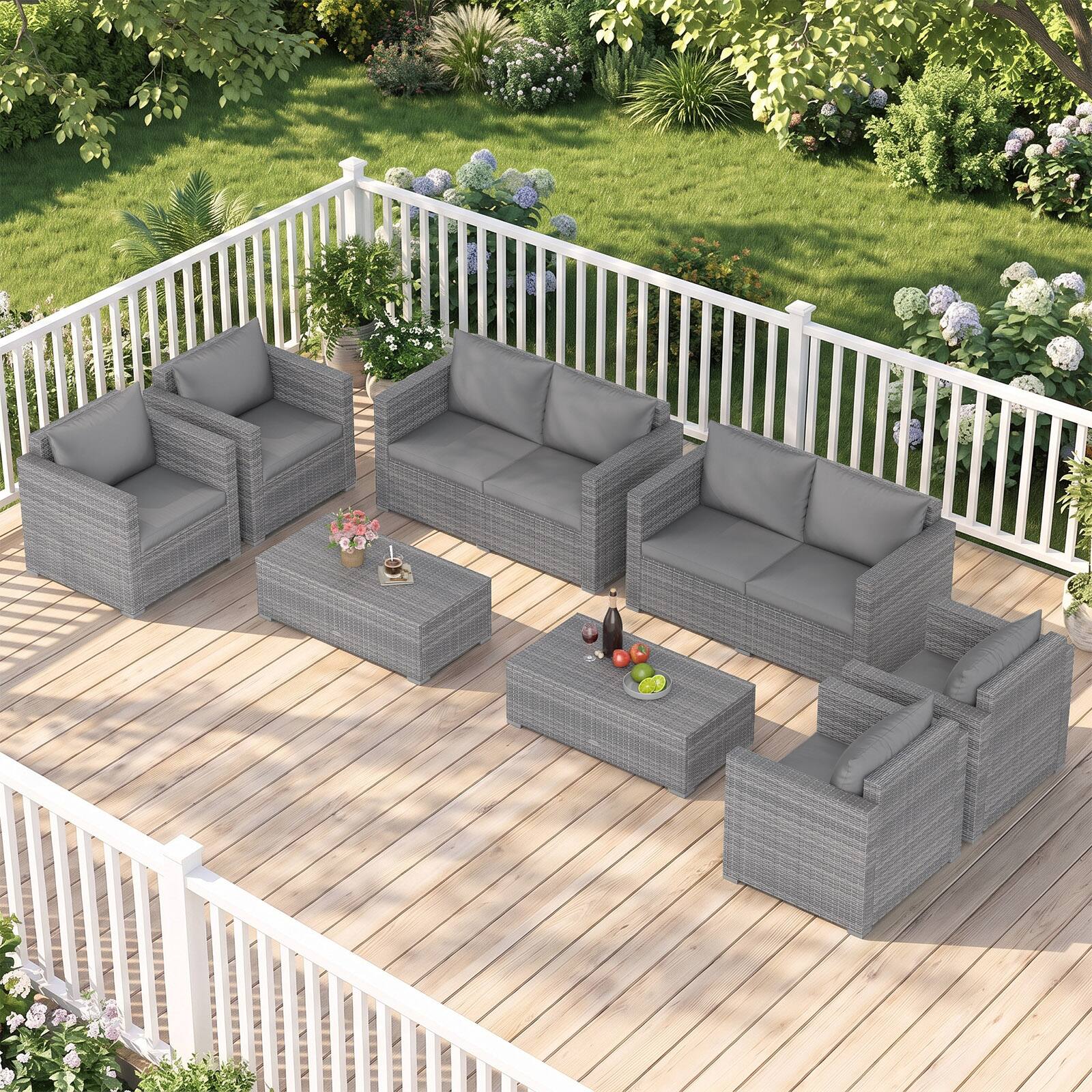 Alt View 5. Costway - Costway 4-Piece Patio Rattan Wicker Conversation Set with Padded Cushion & Coffee Table - Mix Gray+Gray.