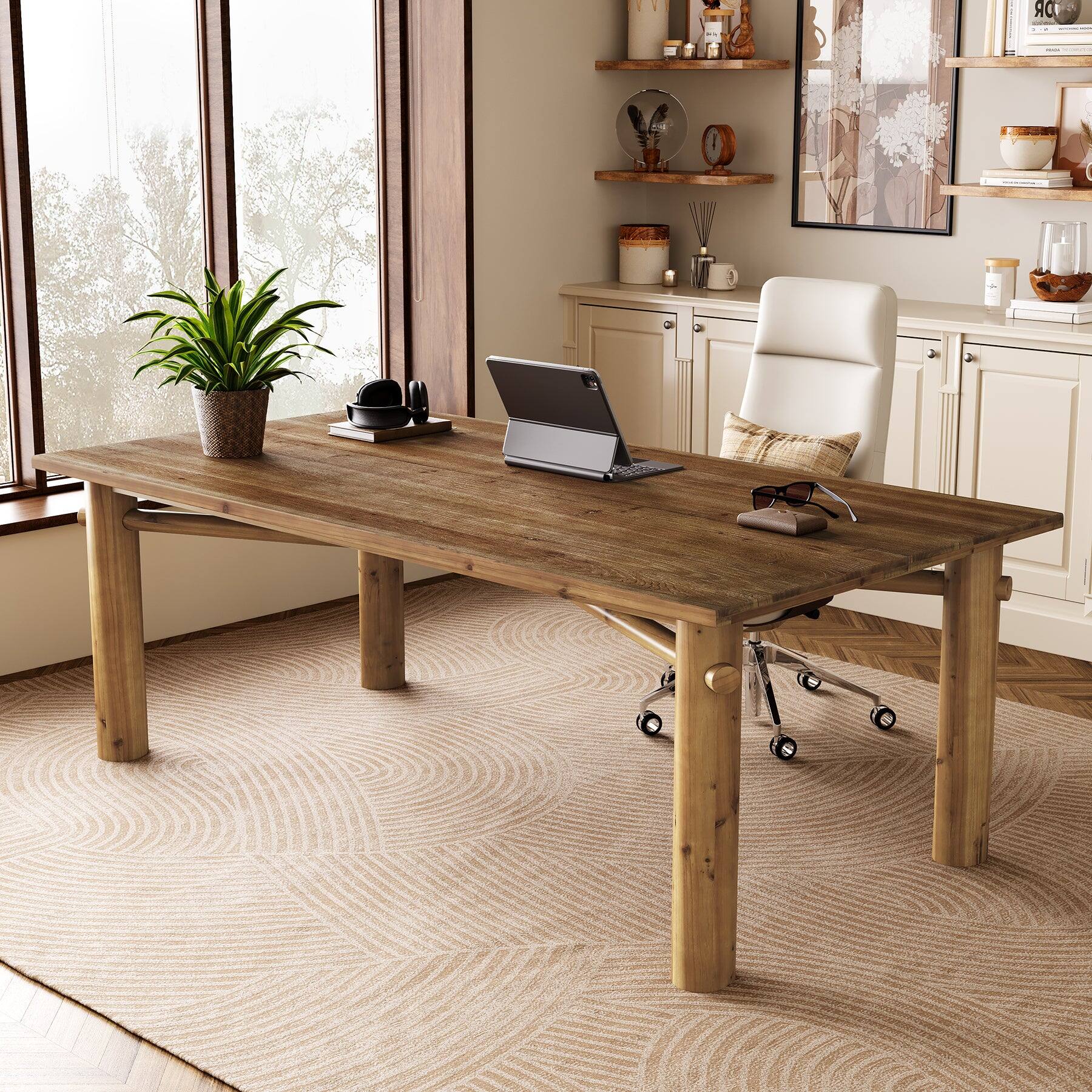 Alt View 2. Tribesigns - Office Executive Desk with Solid Wood Construction, for Computer Work and Writing in Home Offices - Brown.
