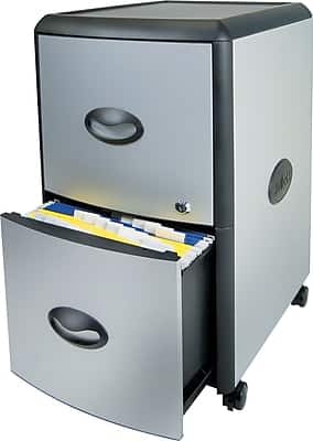 Storex - Two-Drawer Mobile Filing Cabinet, Metal Siding, 19w x 15d x 23h - Silver/Black