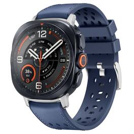 Dteck - Leather Band for Samsung Galaxy Watch Ultra 2/Ultra 47mm, Soft Breathable Sport Silicone + Leather Replacement Strap - Blue