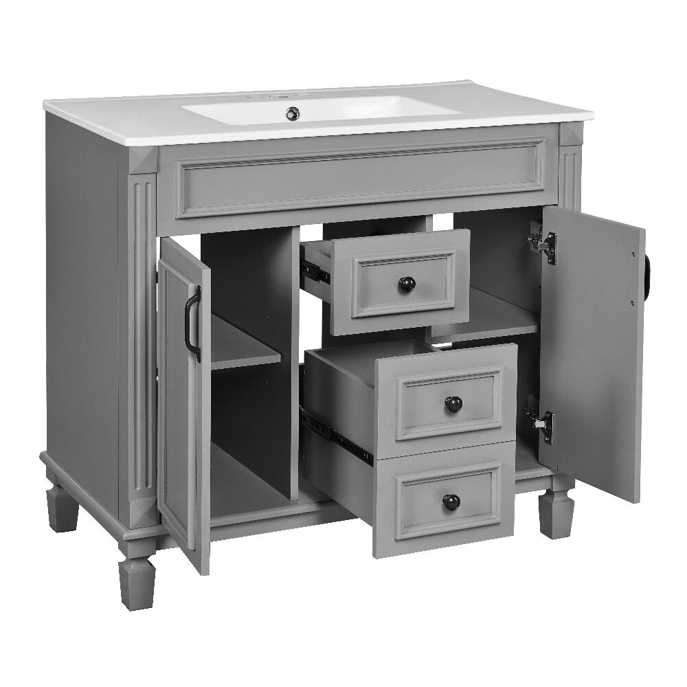 Alt View 7. Loheer - Loheer 36 inch Bathroom Vanity with Sink Modern Grey Single Sink Cabinet - Grey.