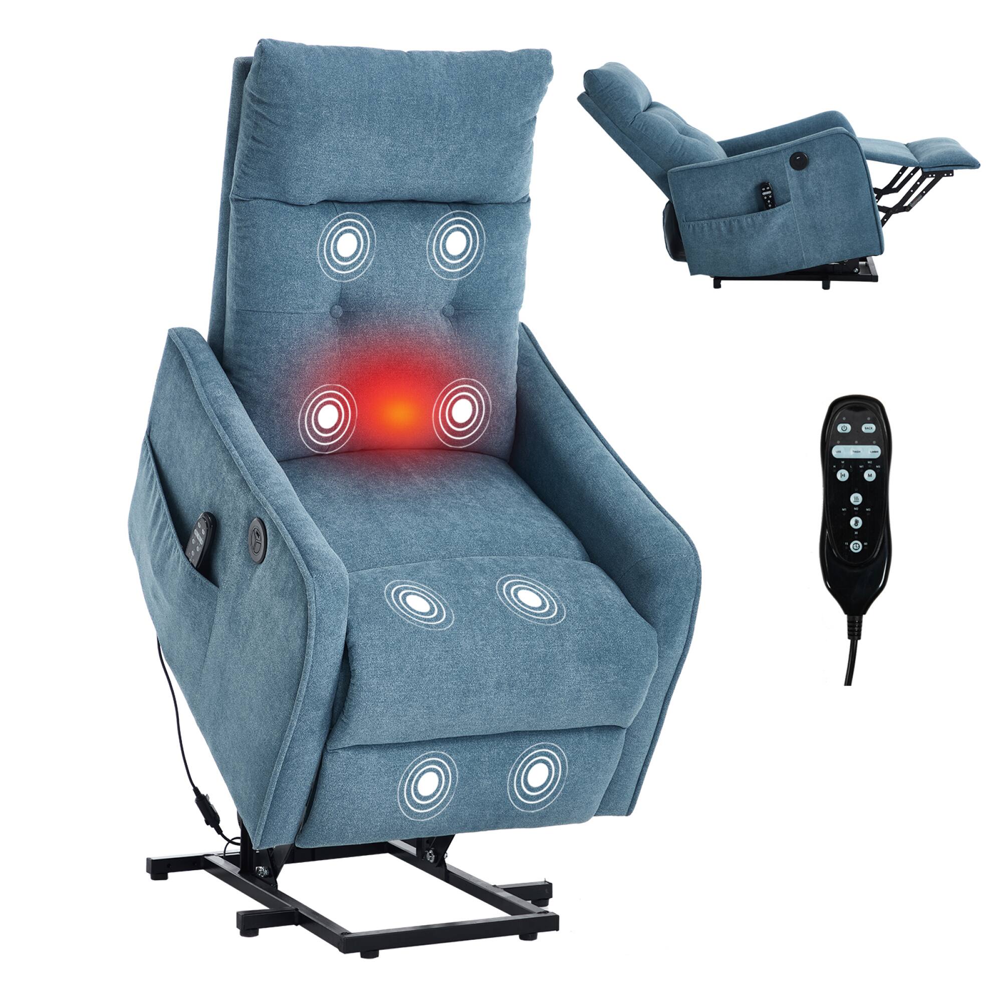 Alt View 6. GOODSILO - Single Motor Power Lift Recliner Chair with Massage and Heat Features for Enhanced Comfort and Relaxation - Blue.