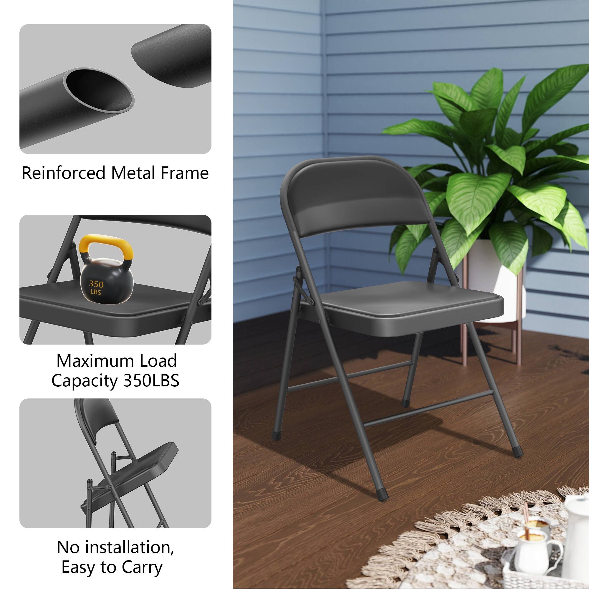 Reinforced Metal Frame  
Maximum Load Capacity 350LBS  
No installation, Easy to Carry