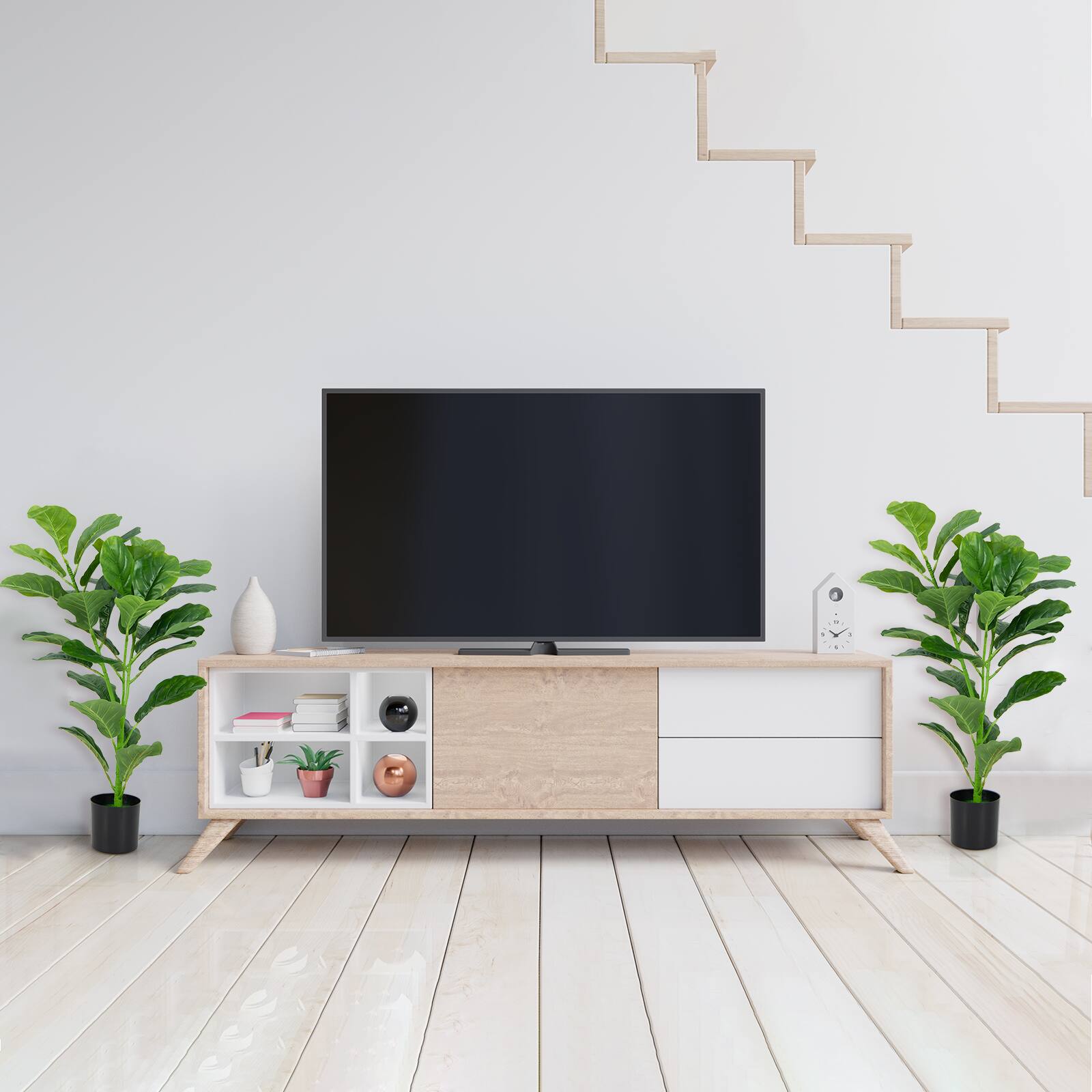 Alt View 4. Costway - Costway 3 FT Artificial Tree Fake Fiddle Leaf Fig Plant in Pot with 32 Leaves Maintenance Free Faux Tree - Green.