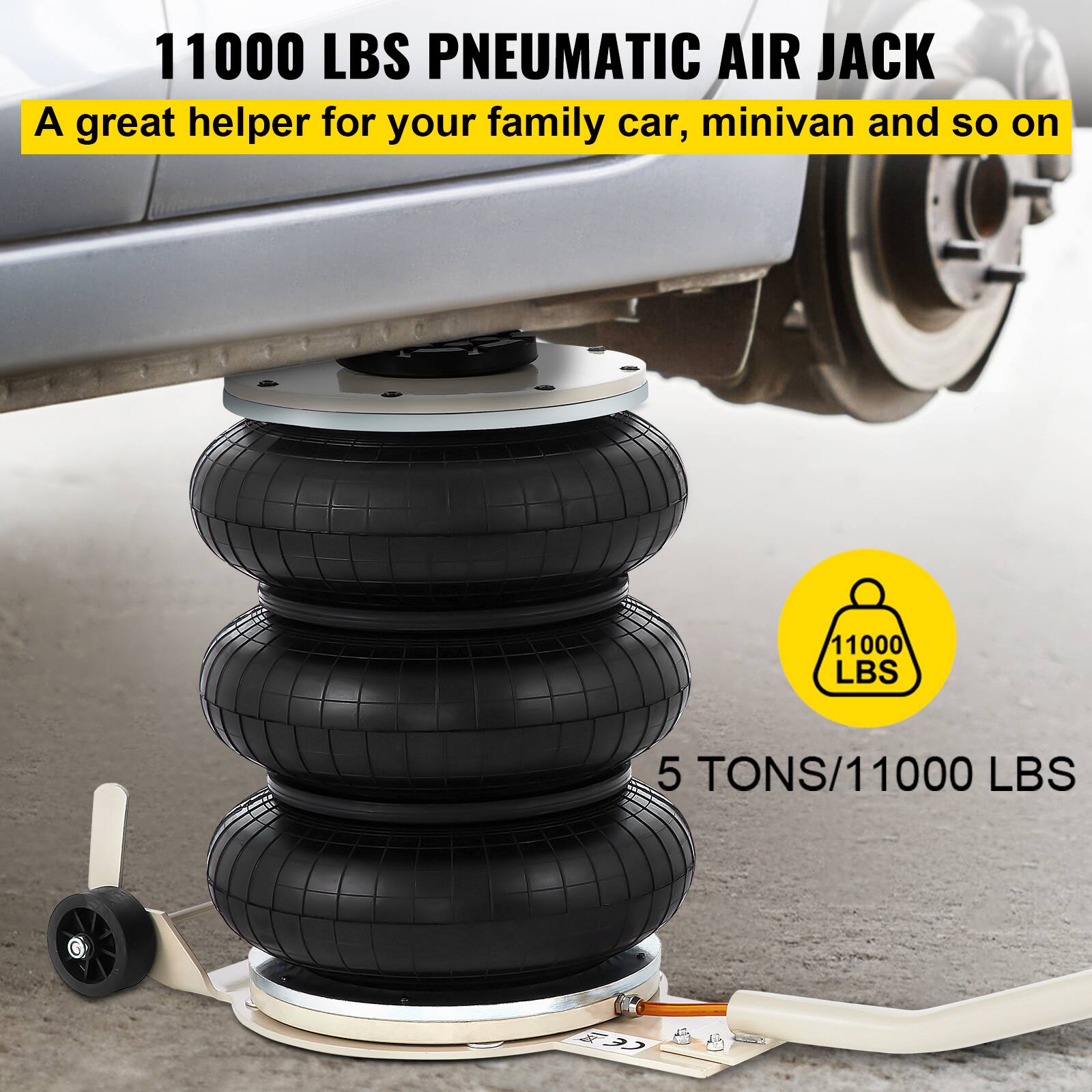 11000 LBS PNEUMATIC AIR JACK  
A great helper for your family car, minivan and so on  
11000 LBS  
5 TONS/11000 LBS