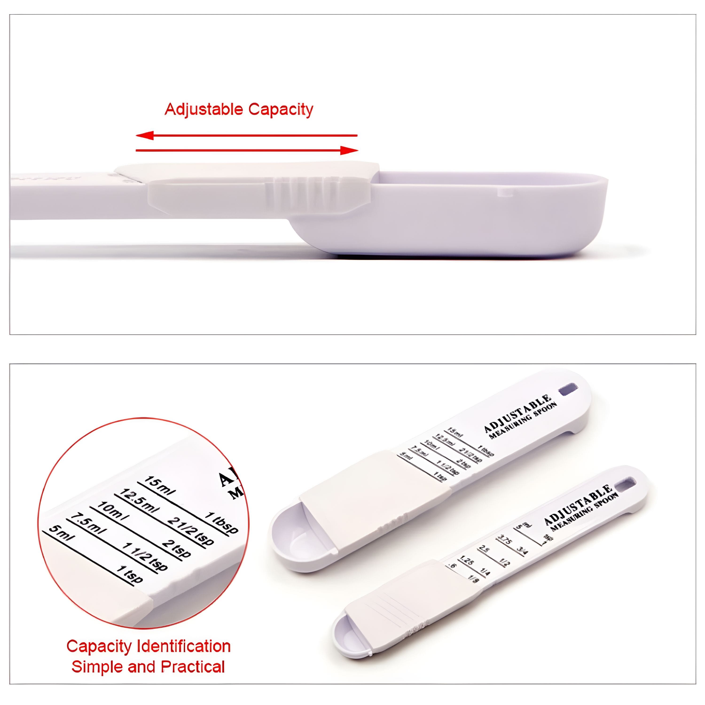 Kitcheniva - Adjustable Measuring Spoon Teaspoon & Tablespoon Kitchen Baking Tool - White