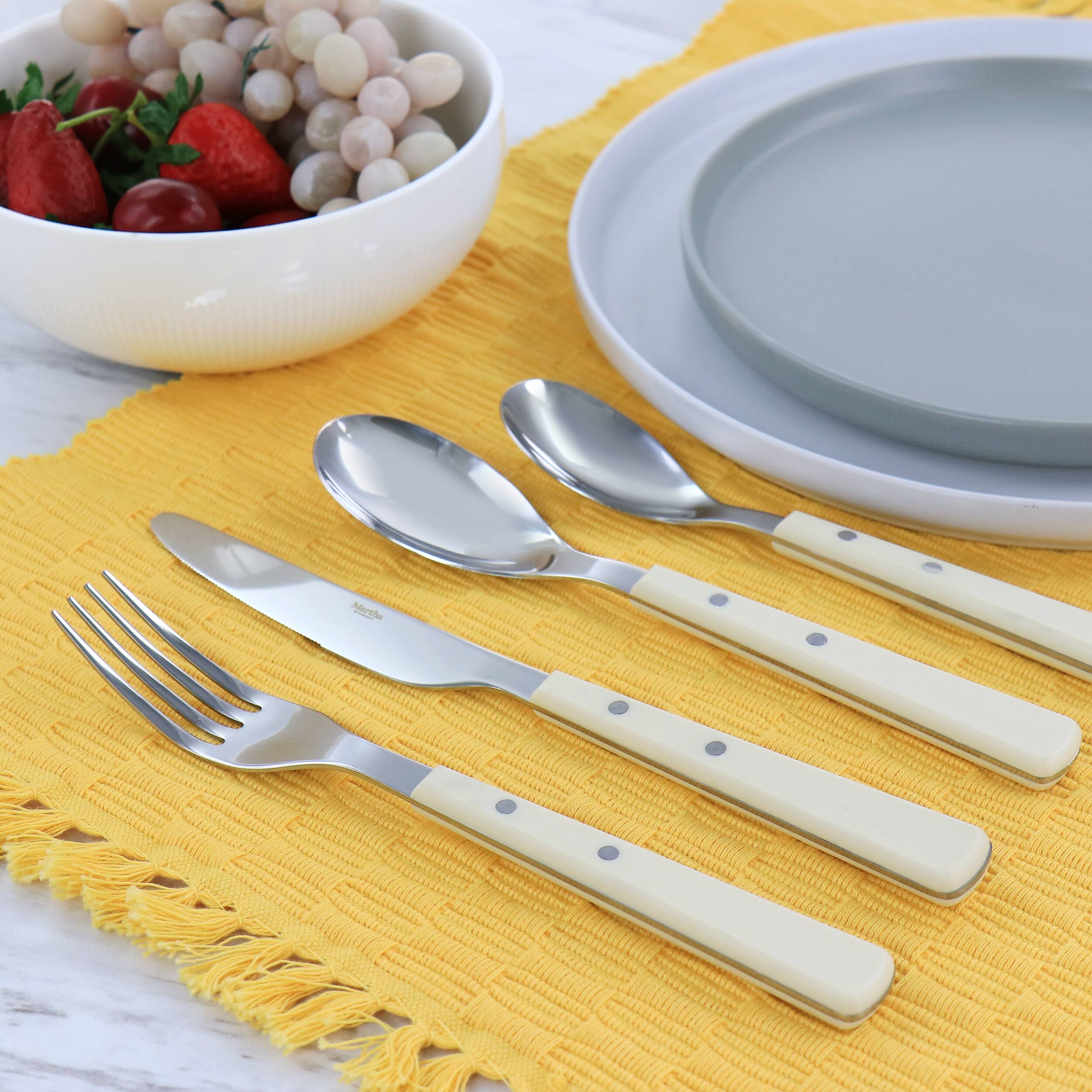 Alt View 9. Martha Stewart - Martha Stewart Garden Cottage 16 Piece Stainless Steel Flatware Set in Cream - Cream.