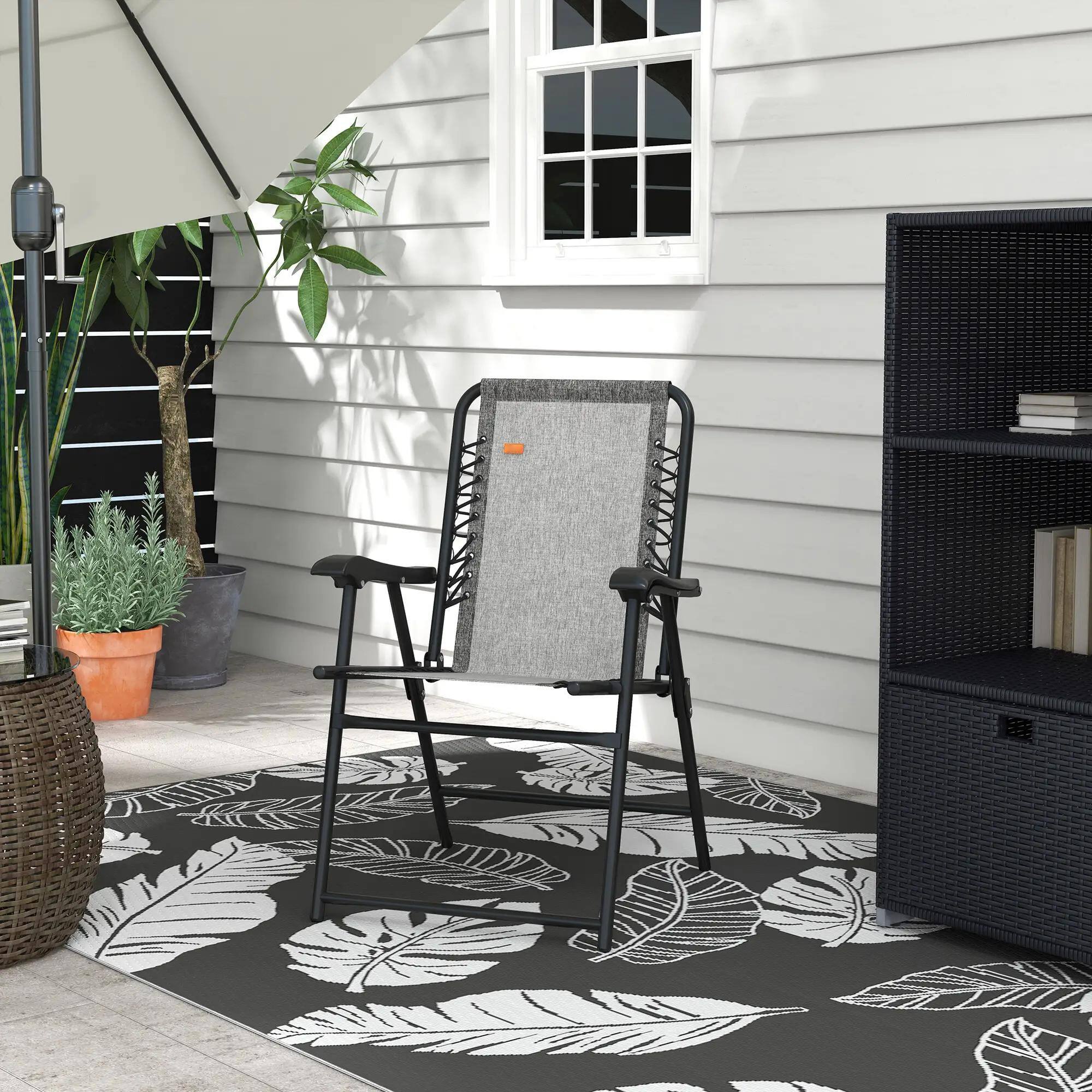 Back. Resenkos - Resenkos Patio Folding Chair, Outdoor Bungee Sling Chair w/ Armrests, Portable Lawn Chair, Alloy Steel, Gray - Gray.