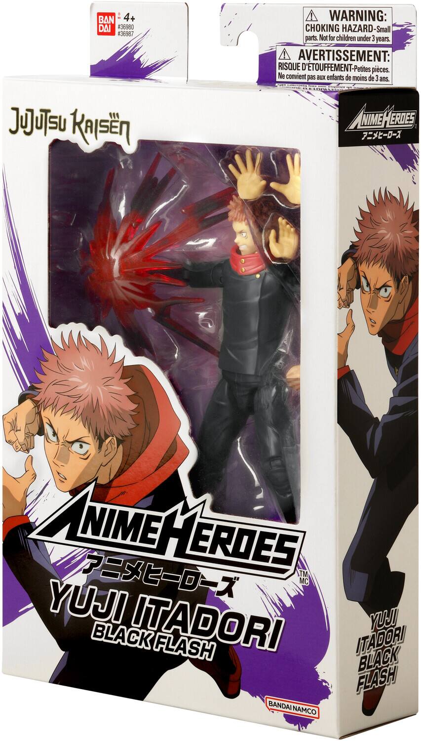 BAN 4+ DAI #36980 #36987  
WARNING: CHOKING HAZARD - Small parts. Not for children under 3 years.  
AVERTISSEMENT: RISQUE D'ÉTOUFFEMENT - Petites pièces. Ne convient pas aux enfants de moins de 3 ans.  

Jujutsu Kaisen  
ANIME HEROES  
YUJI ITADORI  
BLACK FLASH  

BANDAI NAMCO