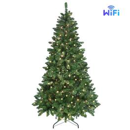 Boyel Living - 9 ft. Christmas Tree Pre Lit with 620 WiFi Controlled RGB LED Lights with Metal Stand - Green