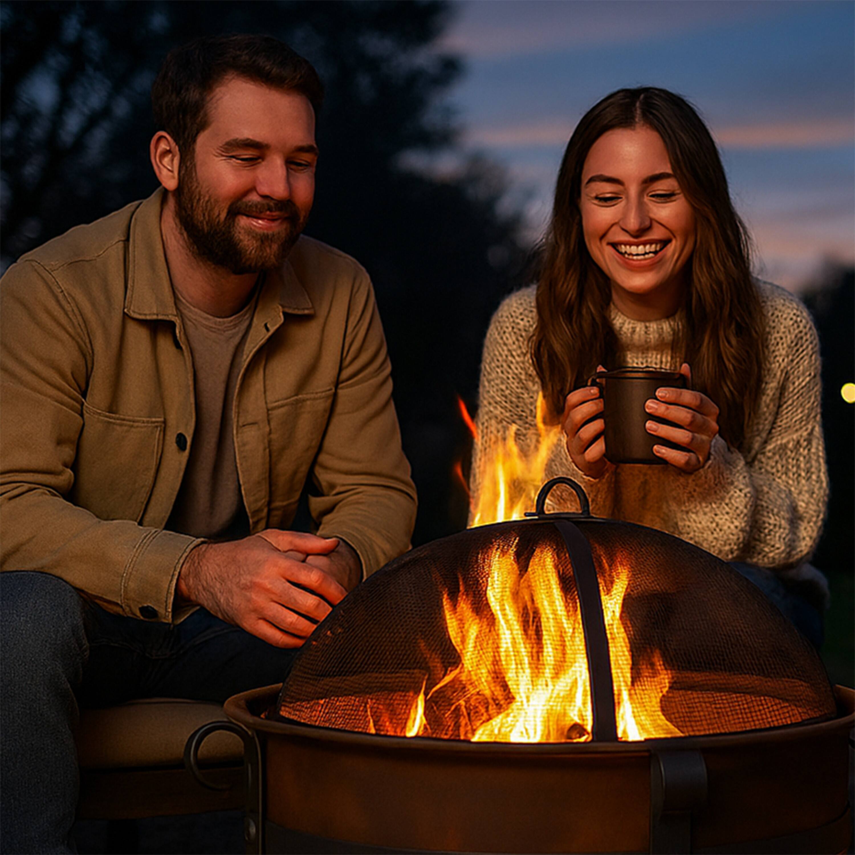 Alt View 10. Sunnydaze - 29 in Cauldron Style Steel Fire Pit with Spark Screen - Bronze.