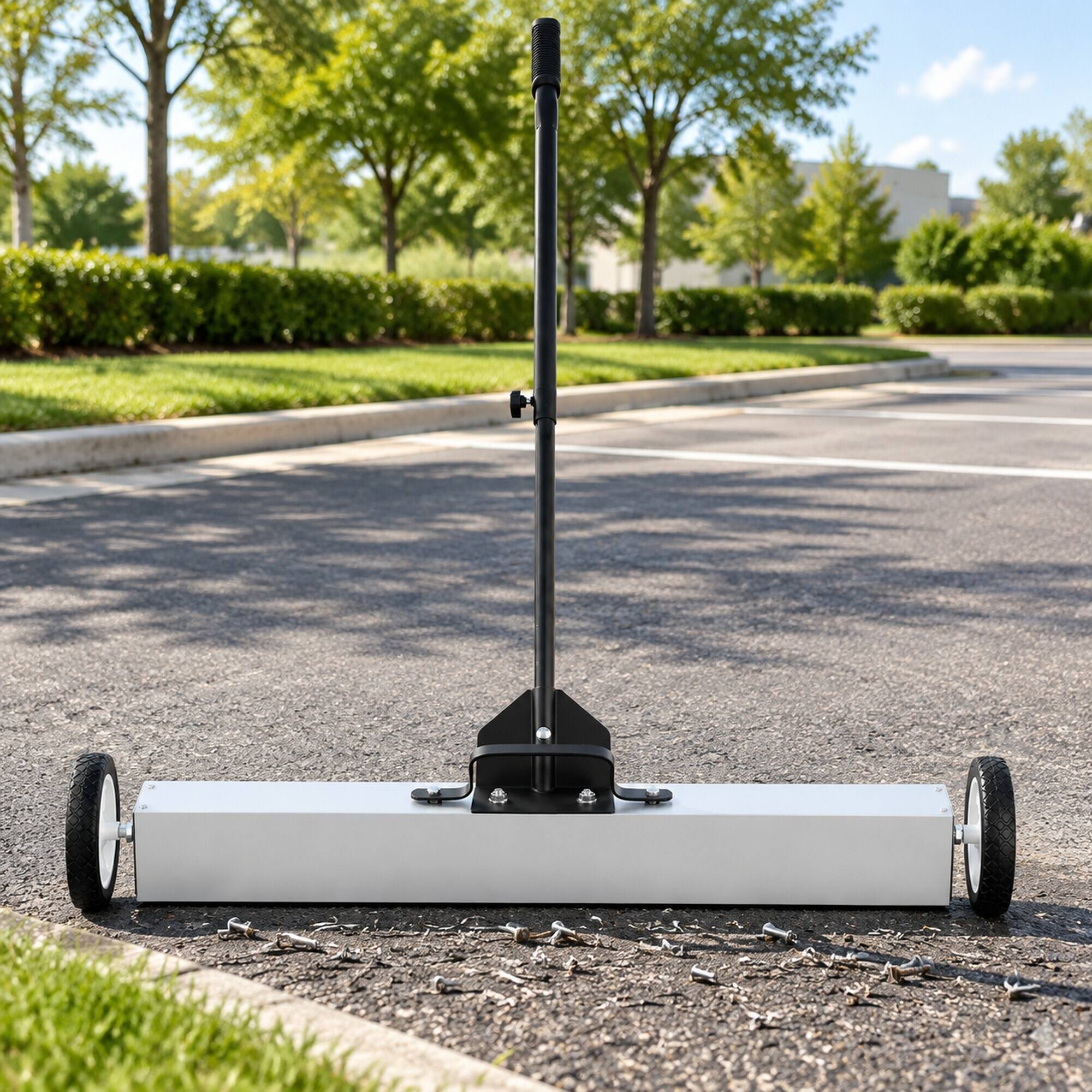 Back. RYHNUYNE - 55 lbs Rolling Magnetic Sweeper, 36 in Wide Magnet, Telescoping Handle, Push-Type Pickup for Garage Yard - White.