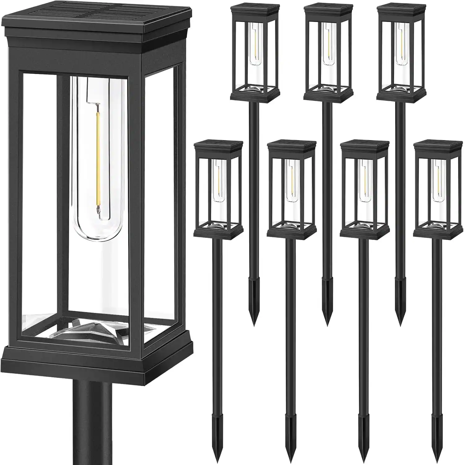 Front. Dazzed Corner - Solar Pathway Lights Outdoor, 8-Pack LED Solar Light Outdoor - Black.