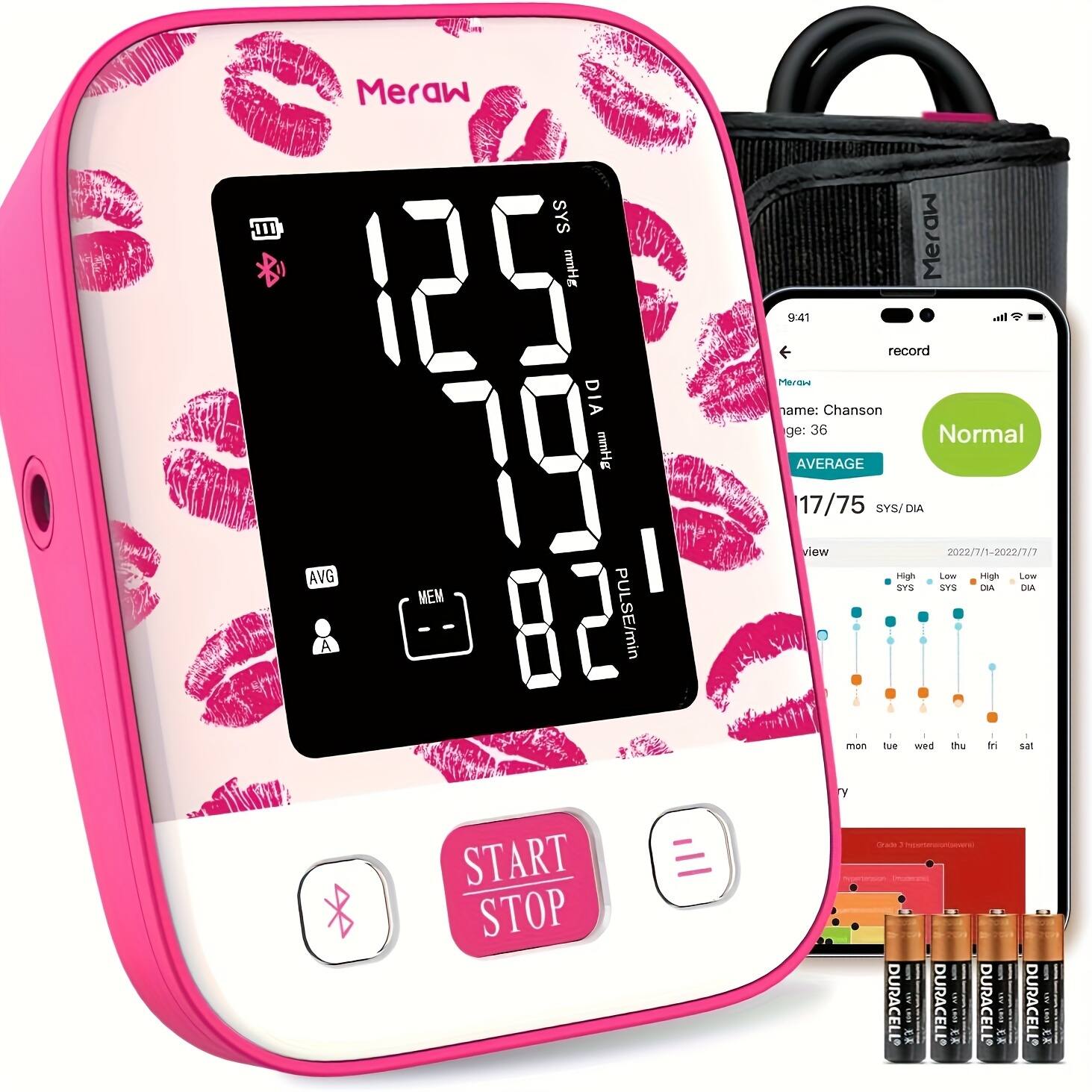Meraw - Cedar Blood Pressure Monitor, Arm Cuff 8.7–16.5", Bluetooth Tracking, Irregular Beat, FSA/HSA - Pink