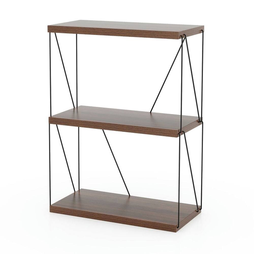 Front. Kadyn - Versatile Shelving Unit Bookcase,Bookcases,Bookshelves Corner Shelf,3-Tier Multipurpose Display Rack with Metal Frame - Brown.