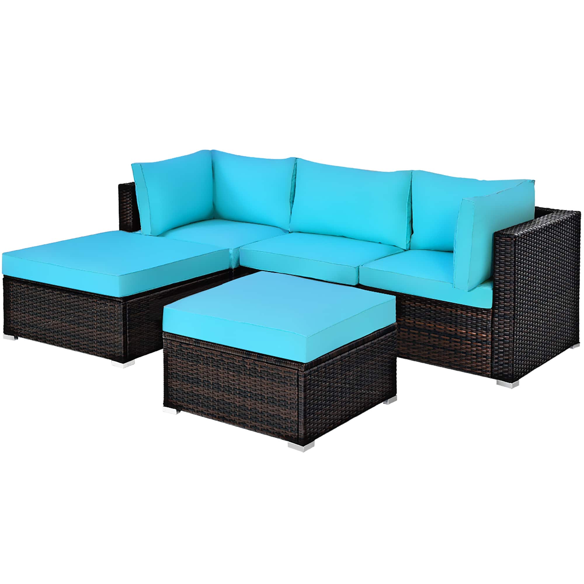 Costway - 5PCS Patio Rattan Sectional Conversation Set Ottoman - Turquoise price history on PriceWatchPro