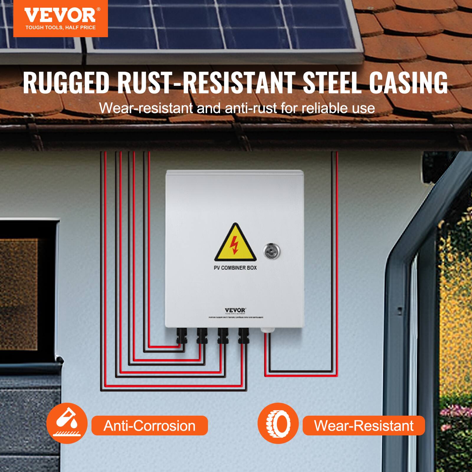 VEVOR TOUGH TOOLS, HALF PRICE

RUGGED RUST-RESISTANT STEEL CASING
Wear-resistant and anti-rust for reliable use

4 PV COMBINER BOX

VEVOR Anti-Corrosion
Wear-Resistant
