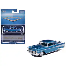 1957 Chevrolet Bel Air Sedan Harbor Blue Metallic with Blue Interior 1/64 Diecast Model Car by IXO Models
