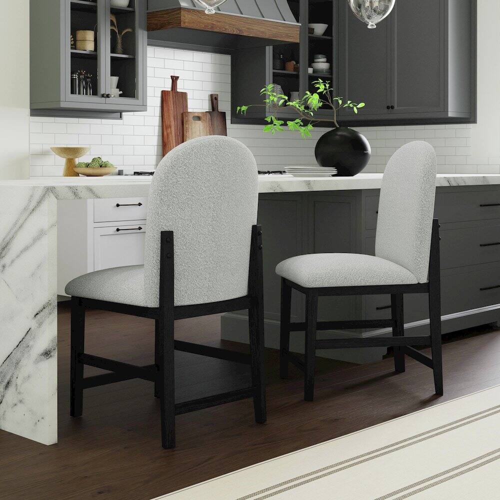 Alt View 5. Picket House Furnishings - Canal Round Back Counter Stool with Grey Fabric in Black - Black.