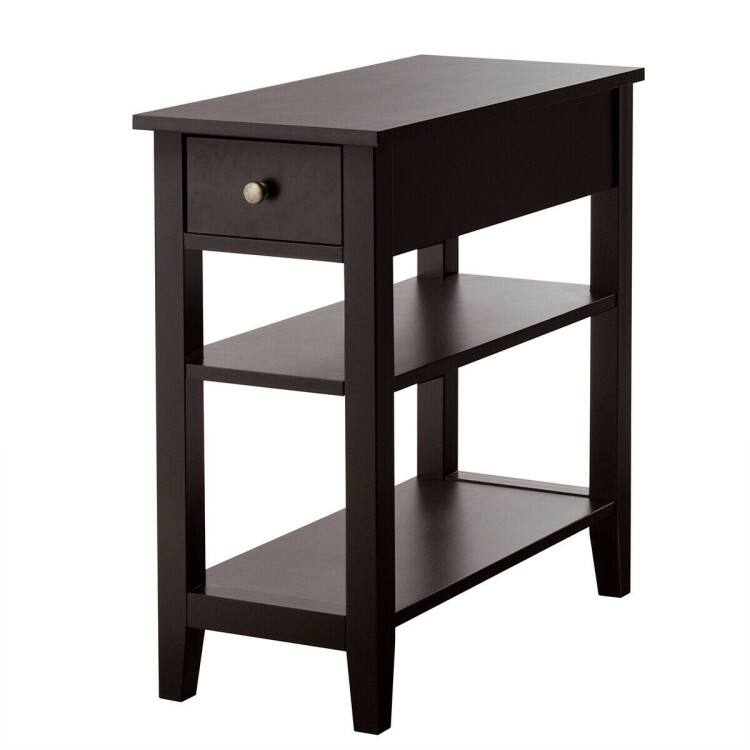 Front. SlickBlue - 3-Tier End Table with Drawer Slideway and Double Storage Shelves for Living Room - Brown.