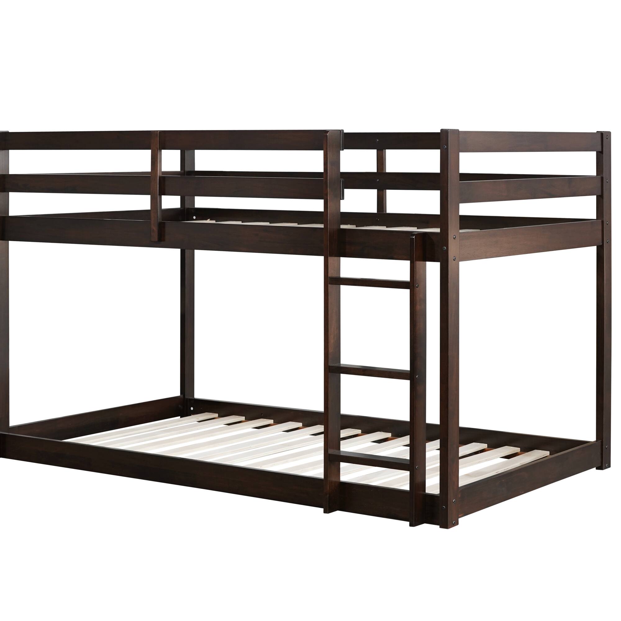 Alt View 2. GOODSILO - Solid Wood Twin Over Twin Floor Bunk Bed with Ladder and Strengthened Slats for Enhanced Stability - Espresso.