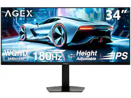 AGEX - AG34W 34" Ultrawide WQHD IPS Gaming Monitor, 3440x1440, 180Hz, 1ms MPRT, 21:9, HDR10, FreeSync, Adjustable Stand - Black