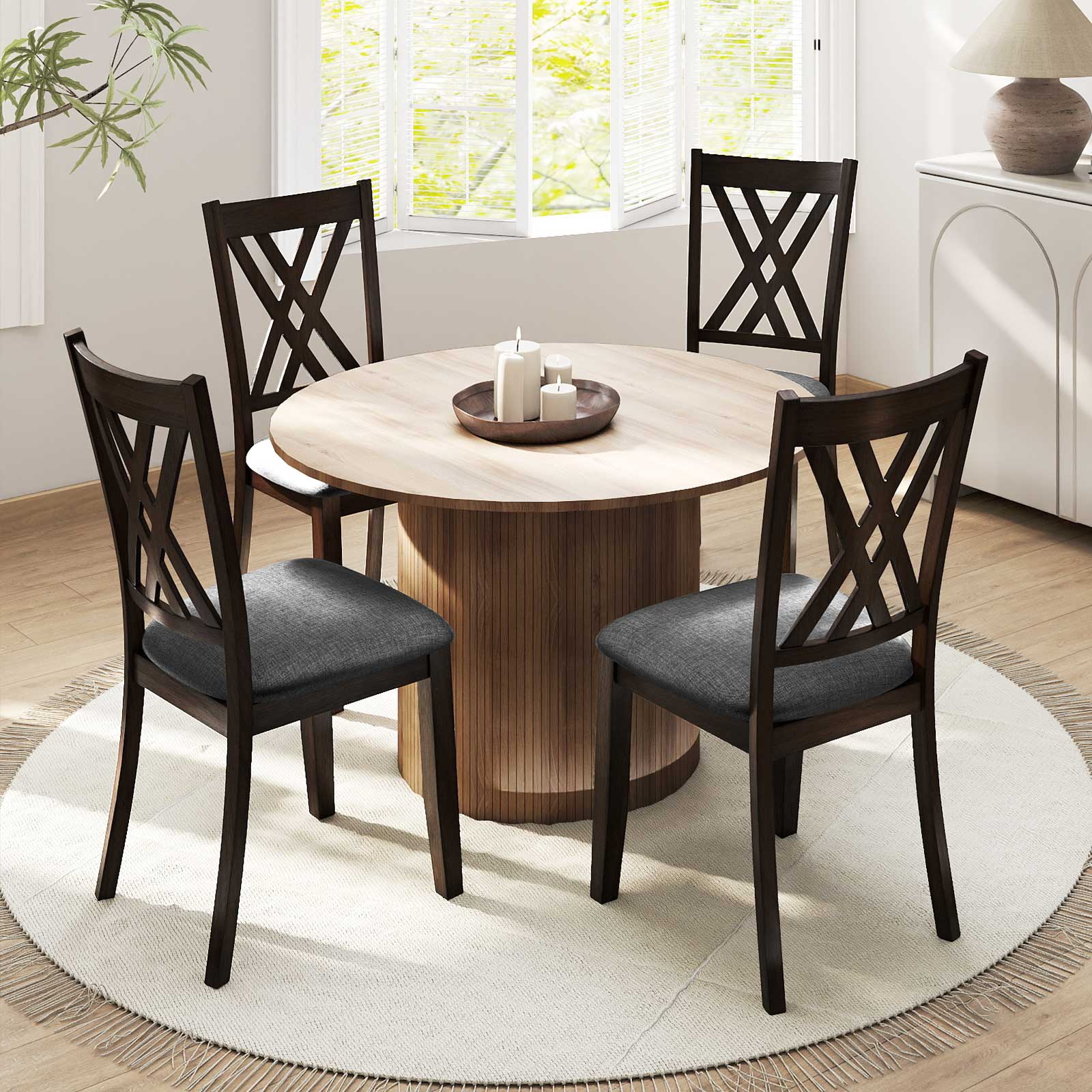 Alt View 4. Costway - Costway 2 PCS Linen Fabric Upholstered Kitchen Armless Chairs with Rubber Wood Frame - Gray.