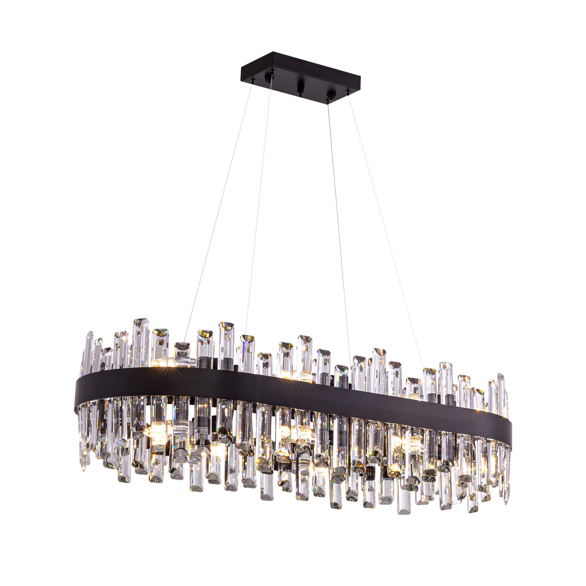 Alt View 4. Siljoy - Siljoy 16 Light Modern K9 Crystal Chandelier, 2-Tier Black Rectangle Flush Mount, 35.4'' Adjustable for Dining Room - Black.