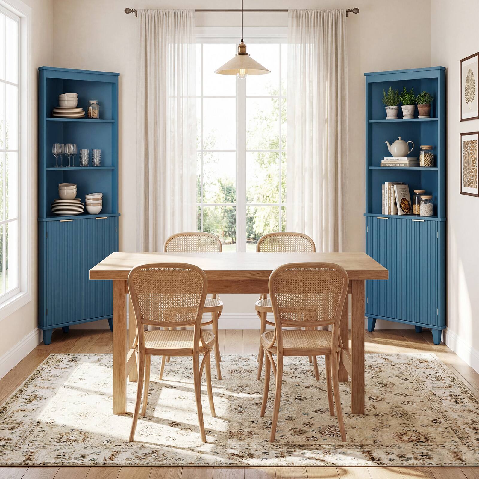 Alt View 5. Costway - Costway 68" Tall Corner Cabinet with Fluted Doors, Modern Bathroom Floor Storage Cabinet - Blue.