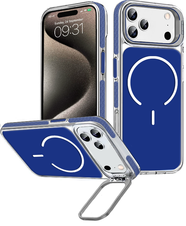 Entronix - [Magnetic] Case for iPhone 17 Pro Max – Color Back w/ Camera Frame Stand & Rubber Edges - Navy