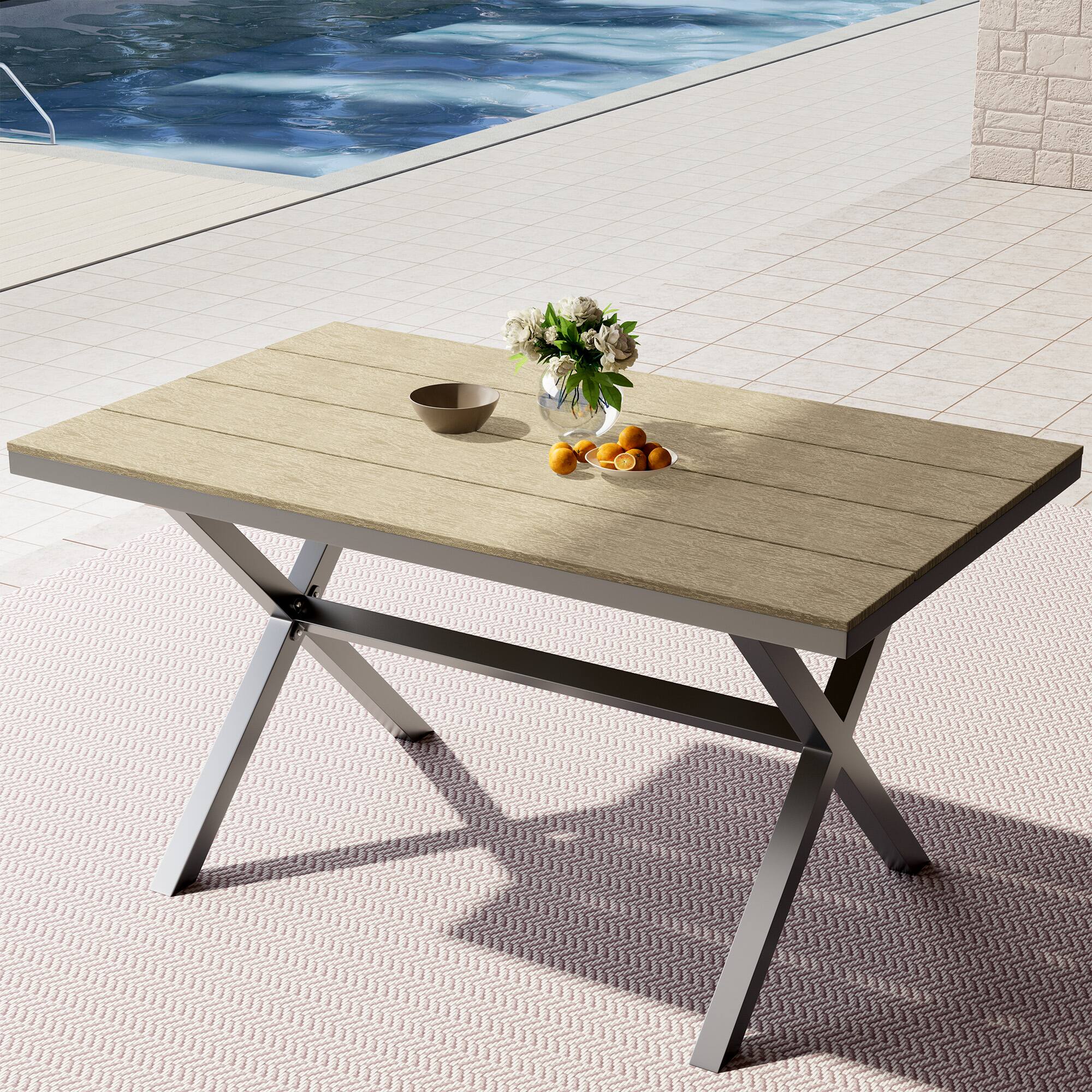 Angle. Mondawe - Outdoor Dining Table with Plastic Wood Surface - Brown.