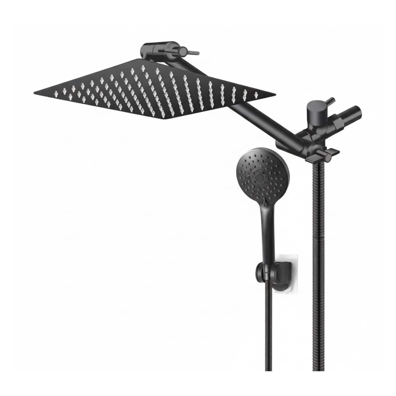 Dazzed Corner - 10" High Pressure Shower Head Combo, 11" Adjustable Arm, 5-Setting Handheld - Black