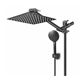 Dazzed Corner - 10" High Pressure Shower Head Combo, 11" Adjustable Arm, 5-Setting Handheld - Black