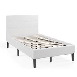 Costway - Twin Upholstered Bed Frame Button Tufted Headboard Mattress Foundation - Beige