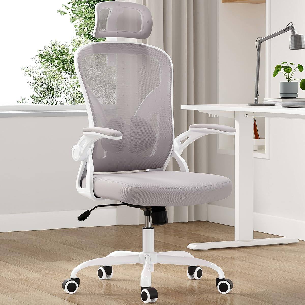 Trinkets Crazed - Ergonomic Office Chair, Home Office Desk Chair with Headrest, High Back Computer Chair with Armrests - Gray