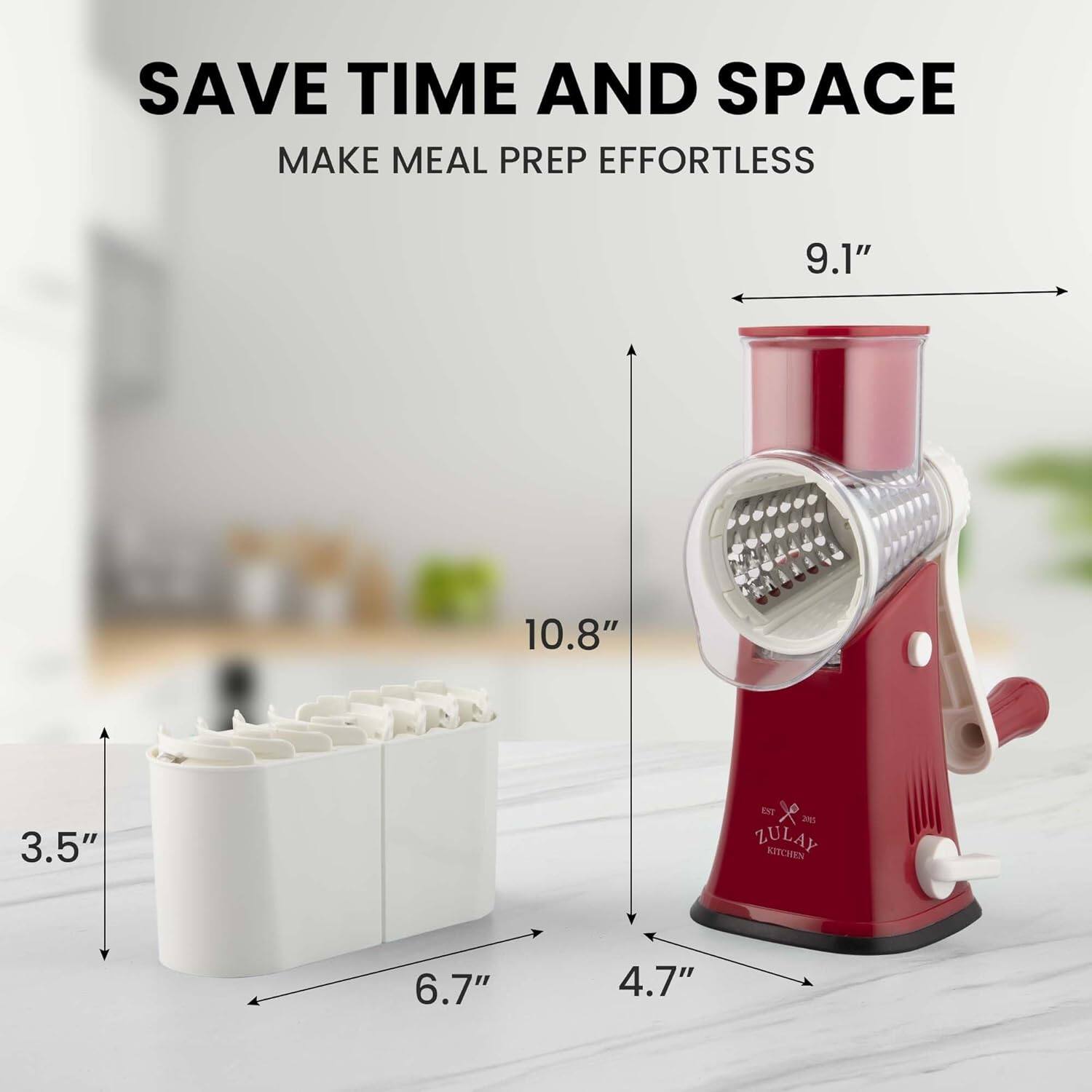 SAVE TIME AND SPACE  
MAKE MEAL PREP EFFORTLESS  

9.1"  
10.8"  
3.5"  
6.7"  
4.7"  

ZULAY KITCHEN