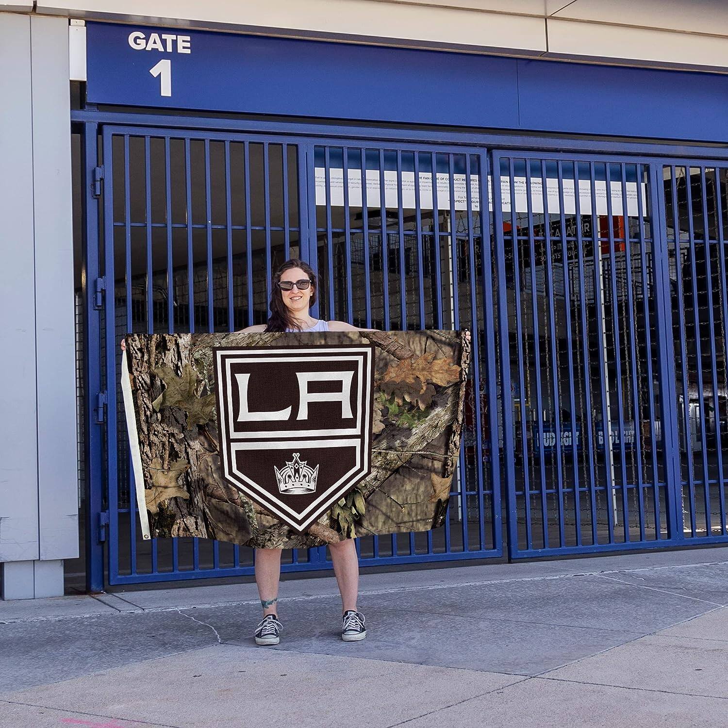 Alt View 3. Rico Industries - Los Angeles Kings 3x5 Indoor Outdoor Camo Banner Flag with grommets for hanging - Multi.