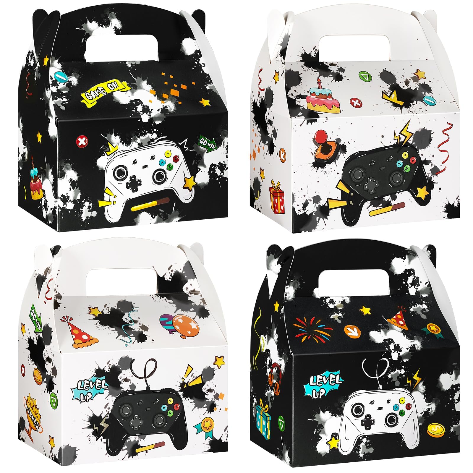 Paradigms Interiors - Video Game Party Favor Boxes - Gaming Paper Gift Small Candy Snack Bags Black White Goodie For Wrapping Box - Video Game B