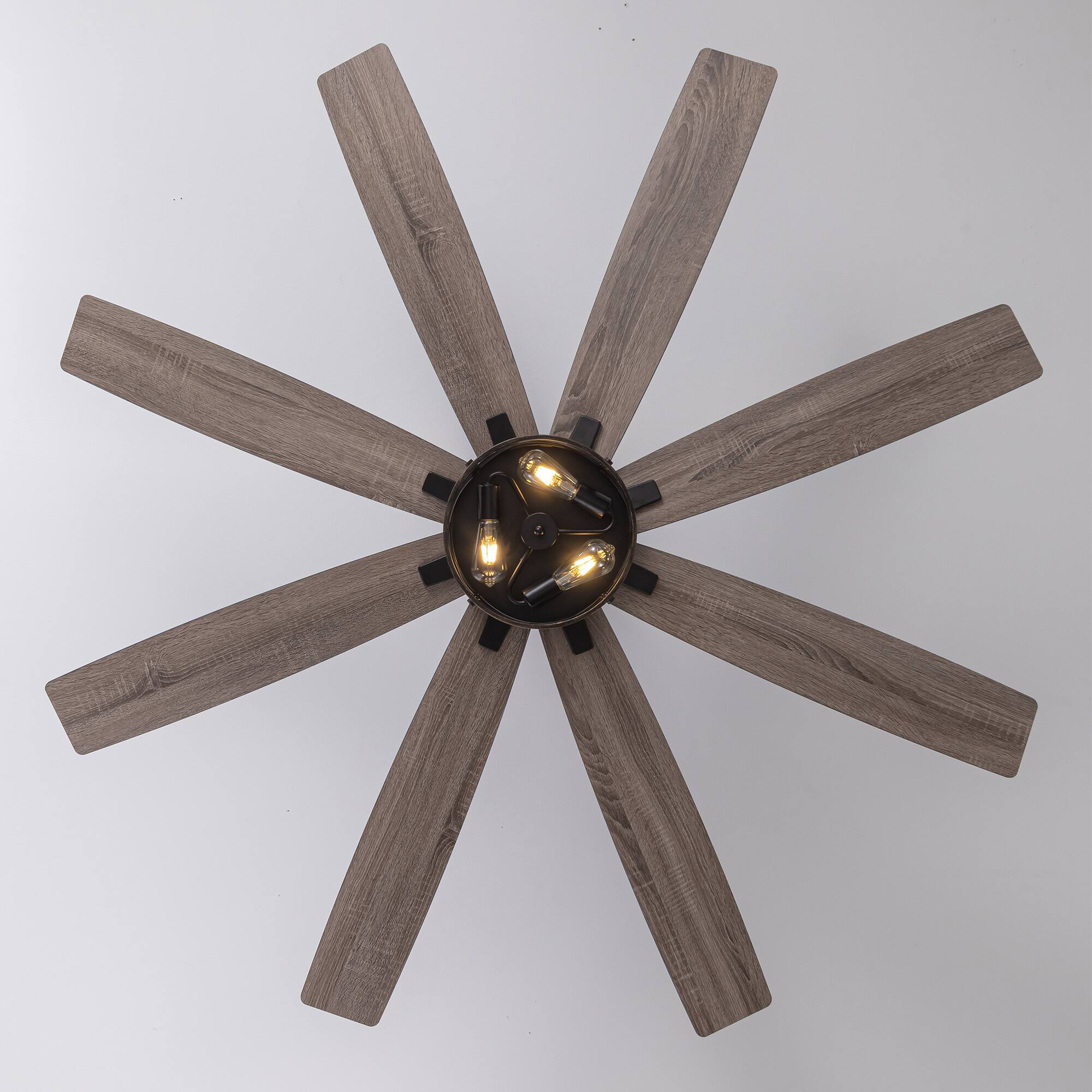 Alt View 7. Siljoy - 72-Inch Industrial Caged Ceiling Fan with Light - 8 Weathered Gray Blades, Reversible Motor & Adjustable Downrod Mount.