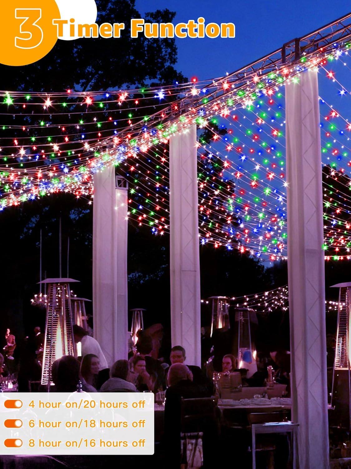 3 Timer Function

- 4 hour on/20 hours off
- 6 hour on/18 hours off
- 8 hour on/16 hours off