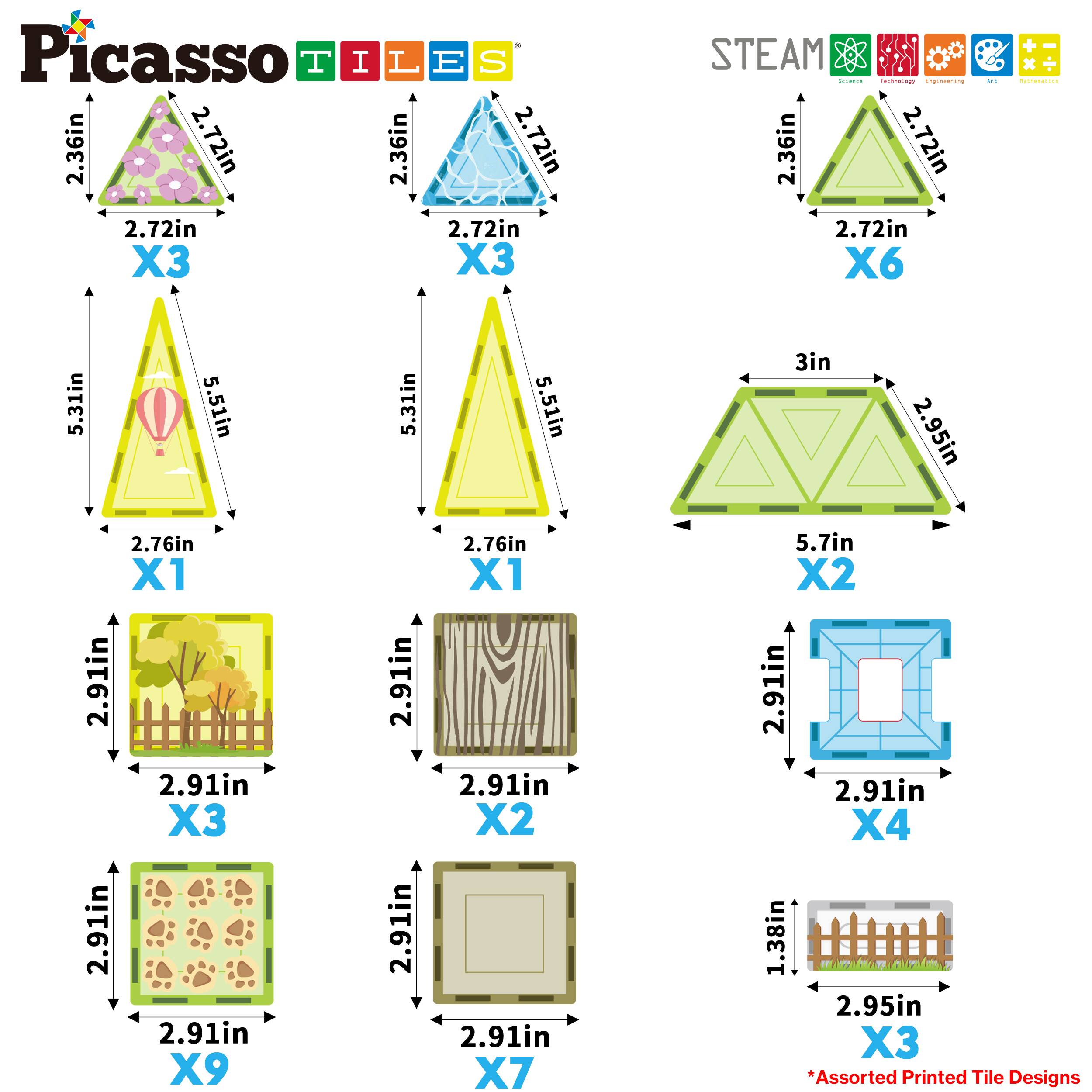 Picasso TILES

- 2.36in x 2.72in x 3
- 2.36in x 2.72in x 3
- 2.36in x 2.72in x 6
- 5.31in x 2.76in x 1
- 5.31in x 2.76in x 1
- 3in x 2.95in x 2
- 2.91in x 2.91in x 3
- 2.91in x 2.91in x 2
- 2.91in x 2.91in x 9
- 2.91in x 2.91in x 7
- 5.7in x 2.91in x 4
- 1.38in x 2.95in x 3

*Assorted Printed Tile Designs

STEAM