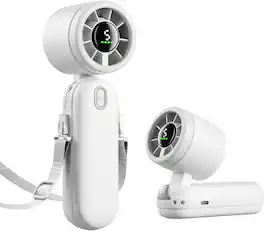 PRIMEPLUS - Handheld Turbo Fan 4000mAh, 30ft/s Max Airflow, 5-Speed Portable Personal Fan with 12H Battery, Quiet Cooling for Travel - Pearl White