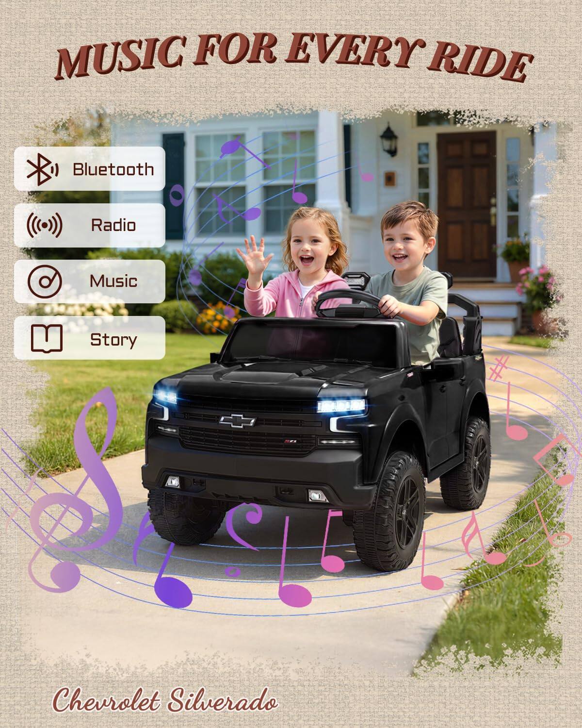 MUSIC FOR EVERY RIDE

Bluetooth
Radio
Music
Story

Chevrolet Silverado
