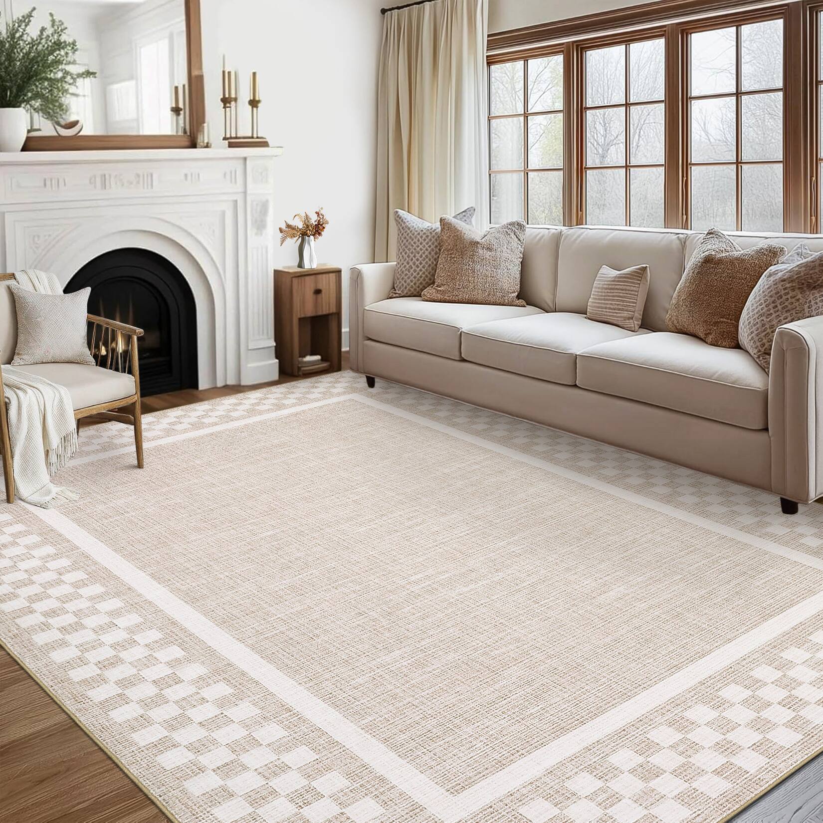 Acekool Modern Geometric Area Rug Checkerboard Frame Non Slip Low Pile ...