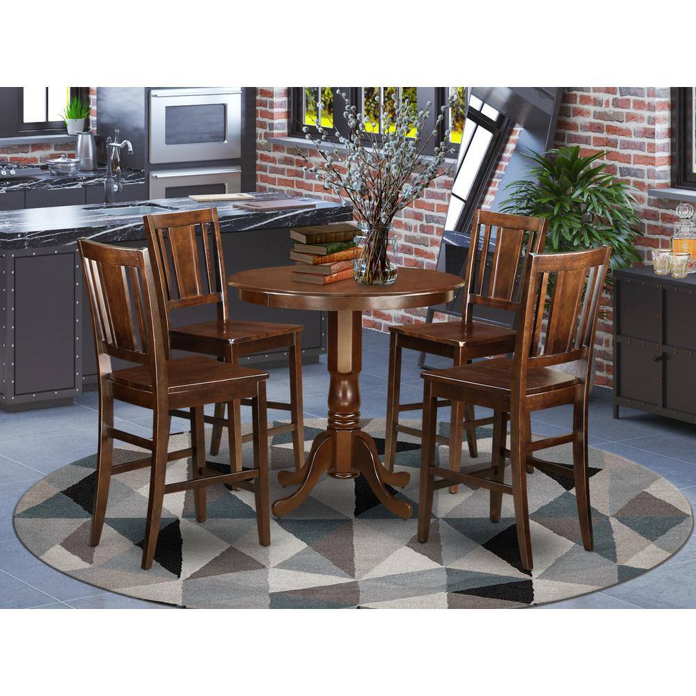 Back. East West Furniture - 5 Pc counter height pub set - high Table and 4 dinette Chairs. - Mahogany.