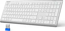 TECKNET - Wireless Keyboard, Rechargeable 4-Device (2.4G+BT), Ultra-Slim Full Size, Quiet, 12 Media Keys - White