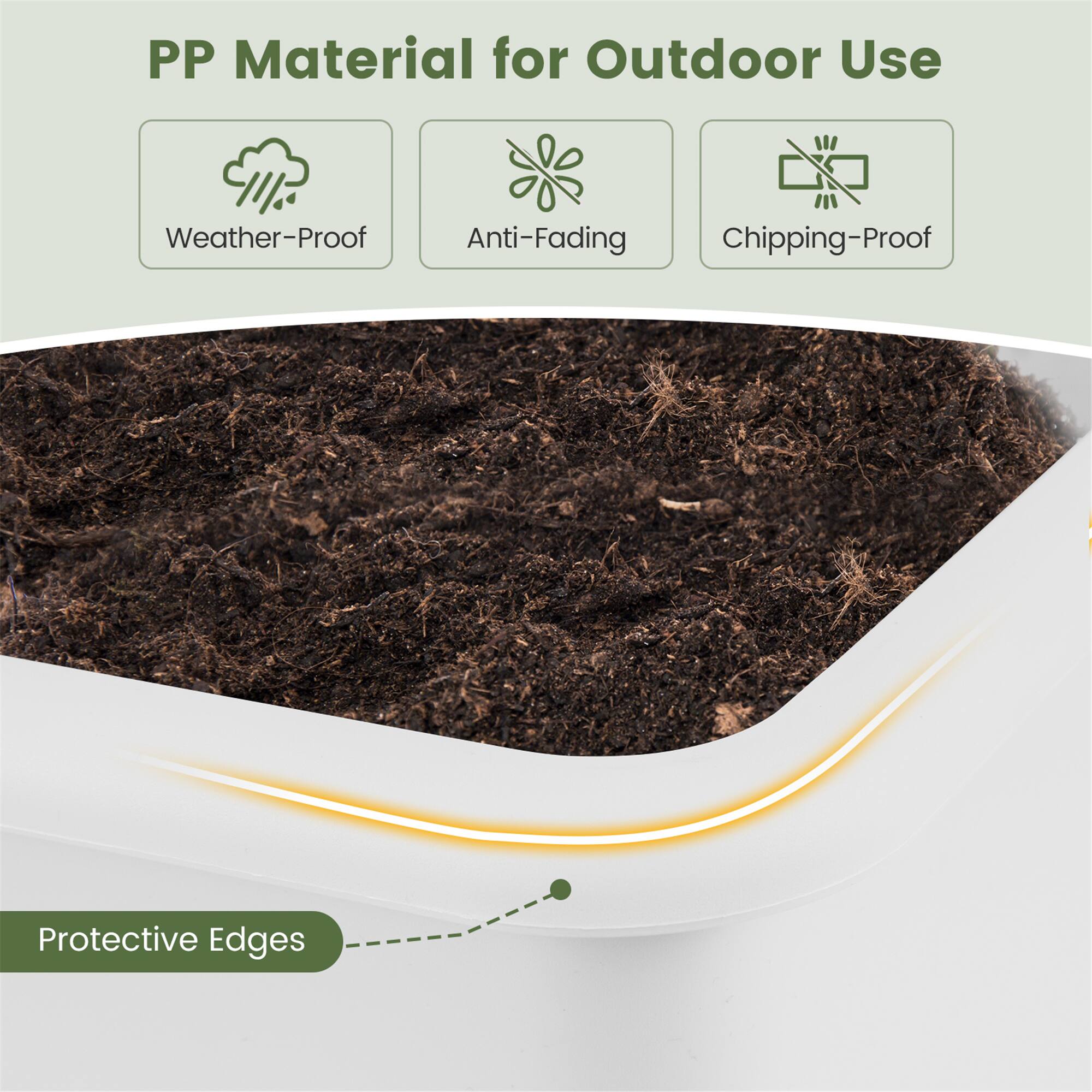 PP Material for Outdoor Use  
Weather-Proof  
Anti-Fading  
Chipping-Proof  
Protective Edges