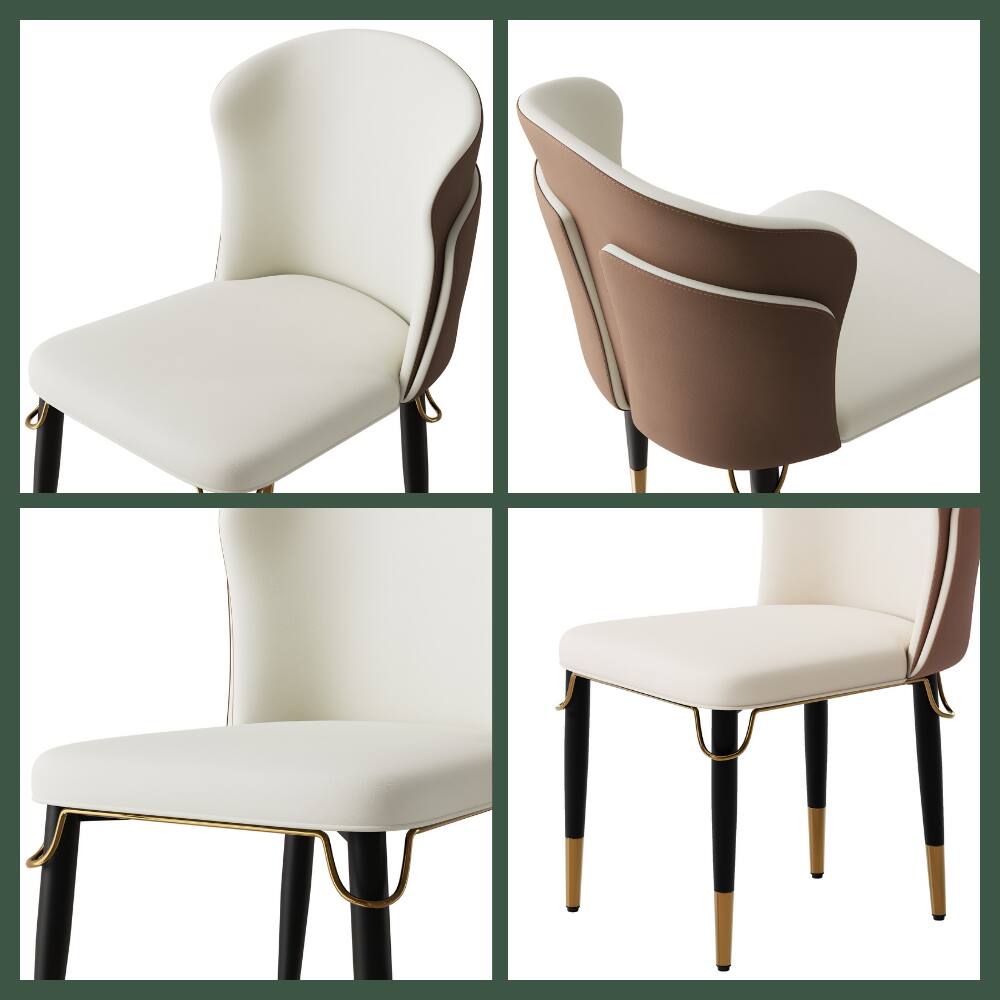 Alt View 4. POVISON - Modern Upholstered Dining Chairs Set of 2, Wingback Leather Side Chairs, Brown & Beige - Brown & Beige.